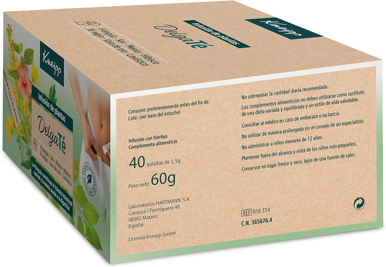 Kneipp DelgaTé, Infusión de Hierbas, Laxante Natural para Retención de Líquidos y Estreñimiento, con Manzanilla, Frángula, Menta, Sen, Hibiscus, Solidago y Levístico, 40 Bolsitas