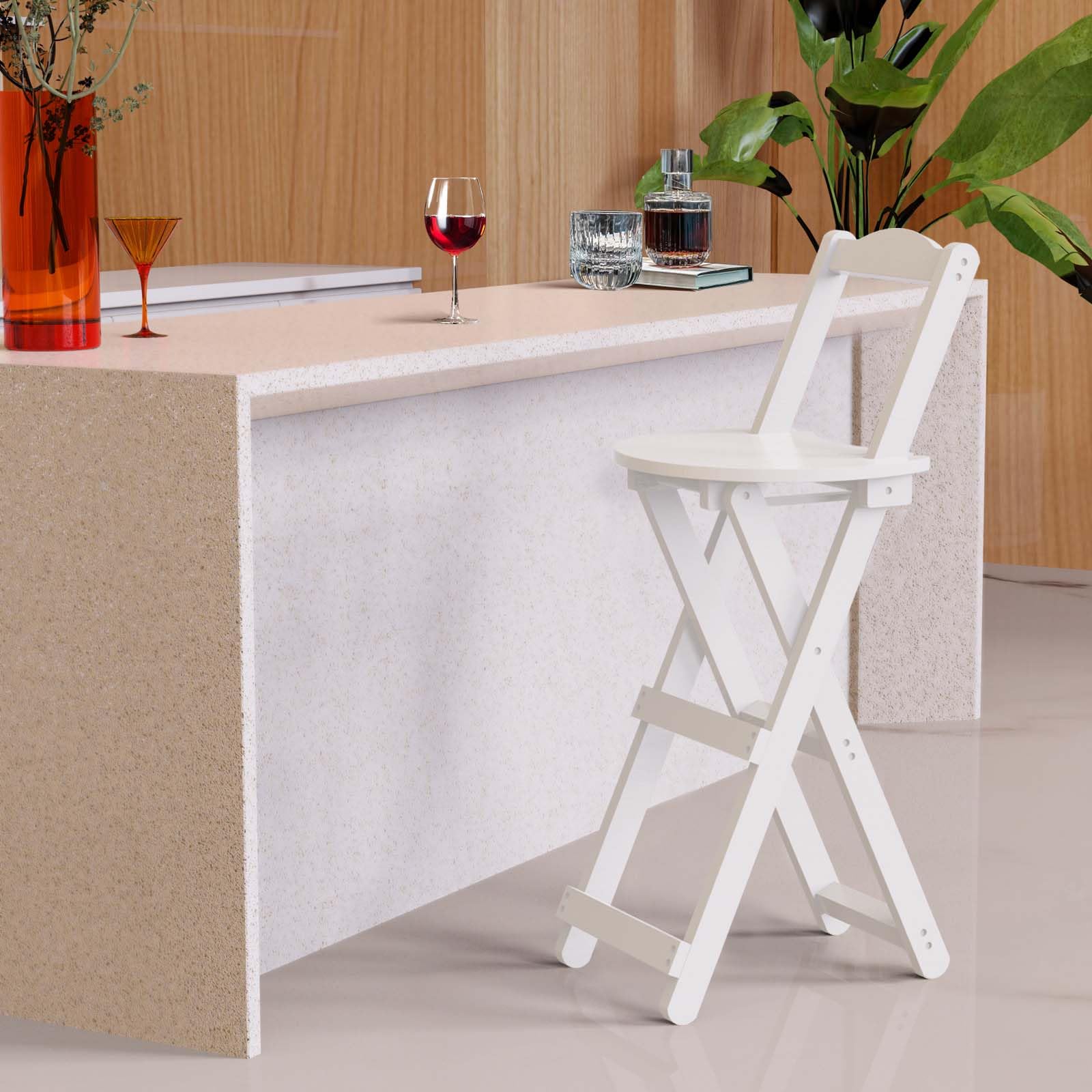 Taburete de bar plegable de 24 pulgadas con respaldo, taburete portátil de desayuno con reposapiés para el hogar, cocina, isla, desayuno, bistró