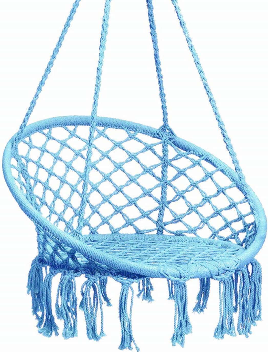 Karriw Hammock Chair Macrame Swing,Cotton Hanging Macrame Hammock Swing Chair Ideal for Indoor, Outdoor, Home,Bedroom, Patio, Deck, Yard, Garden (Blue)