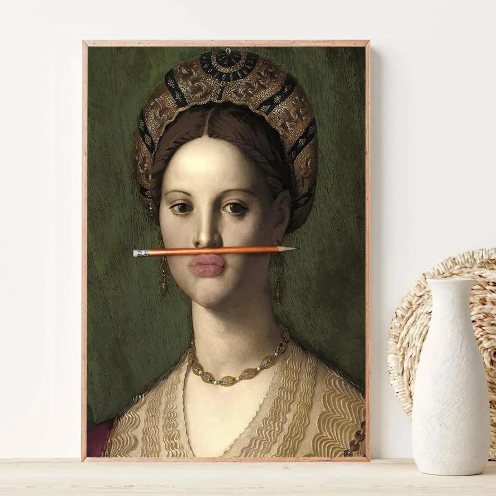 DAMAIART Retro Orange Pencil Lady Canvas Art Prints European Classical Nobility Portrait Painting Poster For Home Wall Decor 30x45cm InnerFrame