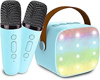 Vista 14 de Mini máquina de karaoke para niños de 4 a 12 años, altavoz Bluetooth con 2 micrófonos inalámbricos y luces LED, regalos de Navidad y cumpleaños