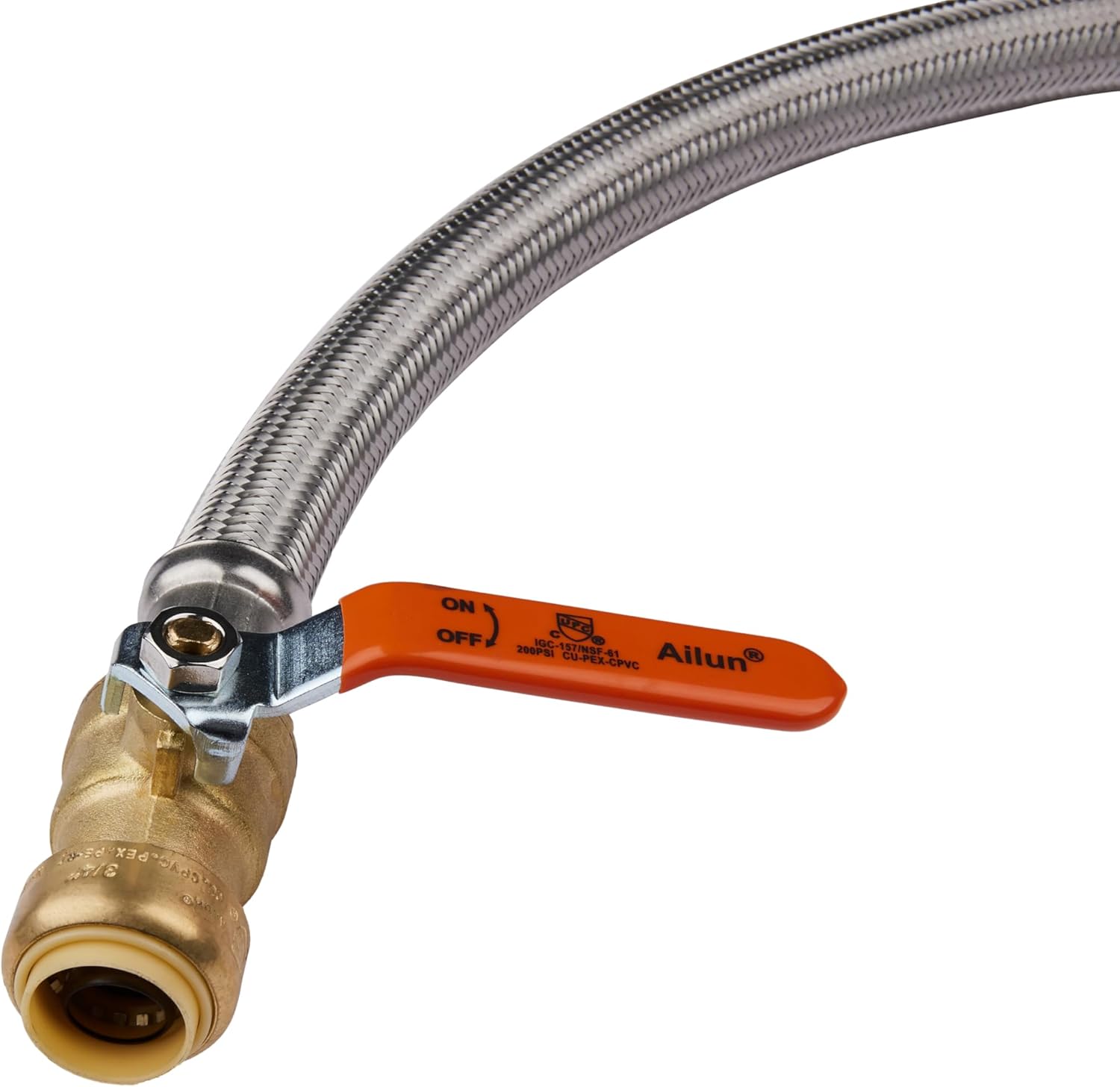 EFIELD 12inch Pushfit Valve Flexible Water Heater Connector, 3/4 inch