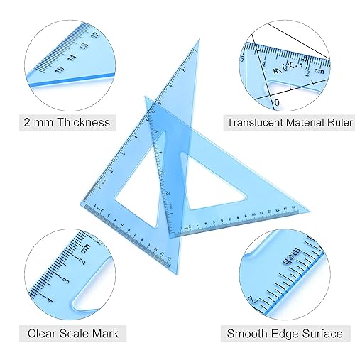 Miniatura 2 de Coopay Juego de reglas de plástico de herramientas de geometría matemática de 12 pulgadas que incluye regla recta, reglas triangulares,