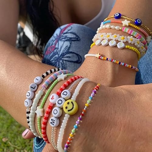 Miniatura 7 de 1000 cuentas redondas de letras de 0.16 x 0.27 pulgadas, cuentas acrílicas coloridas del alfabeto con letras doradas de la A a la Z, para hacer