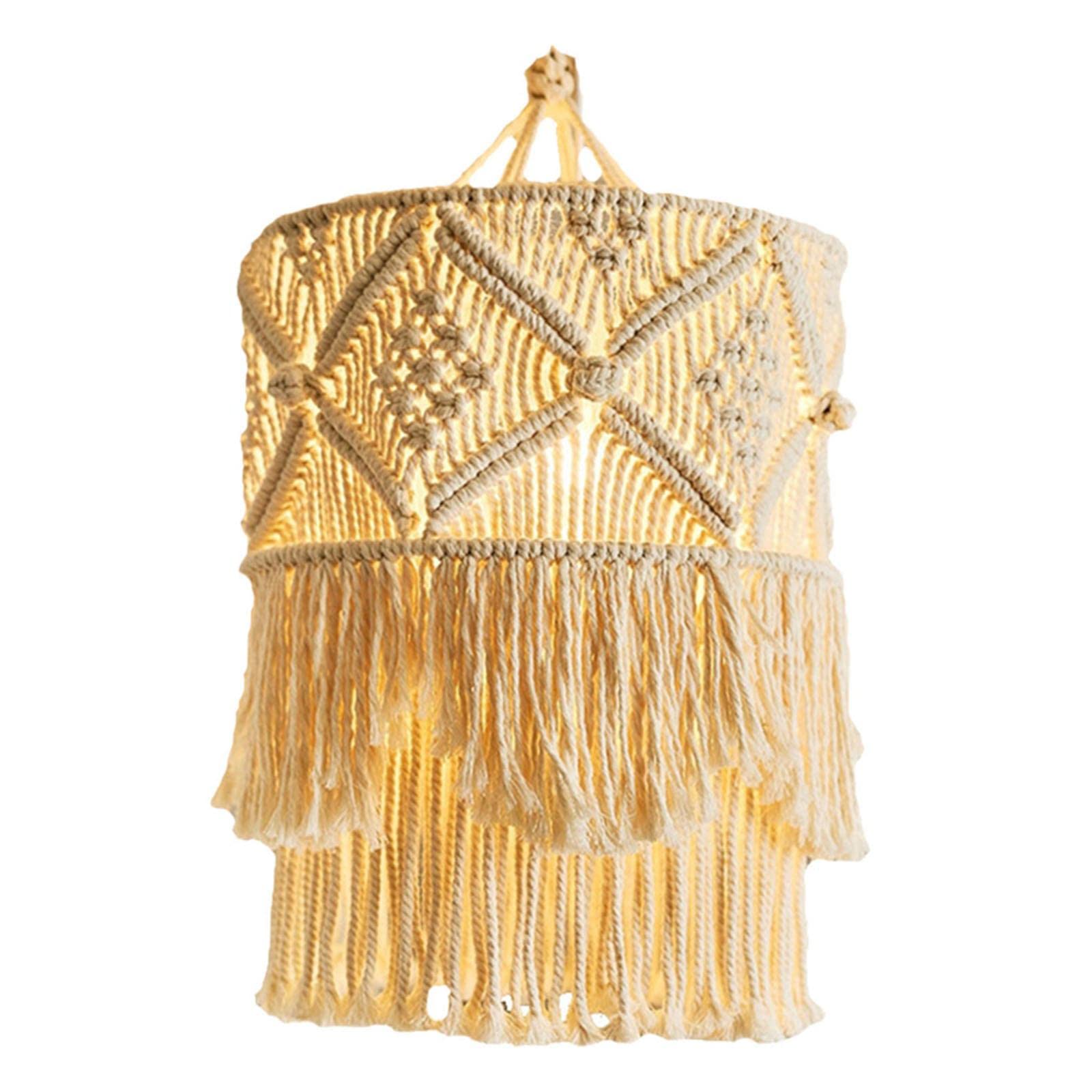 Macrame Woven Light Shade Chandeliers Hanging Lamp Cover Boho for Home Decor| Tapestries|Home & Garden-image-8