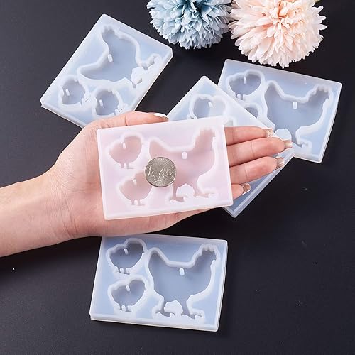 Miniatura 3 de MegaPet - 5 moldes de resina de pollo, molde de silicona para gallina y jabón para resina epoxi, manualidades, arcilla polimérica, colgante,