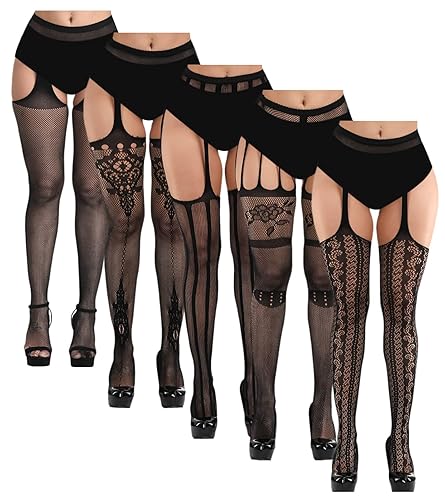 FULLSEXY Plus Size Fishnet Stockings, Fishnet Tights Thigh High Stockings Pantyhose for Women - One Size - Black 05