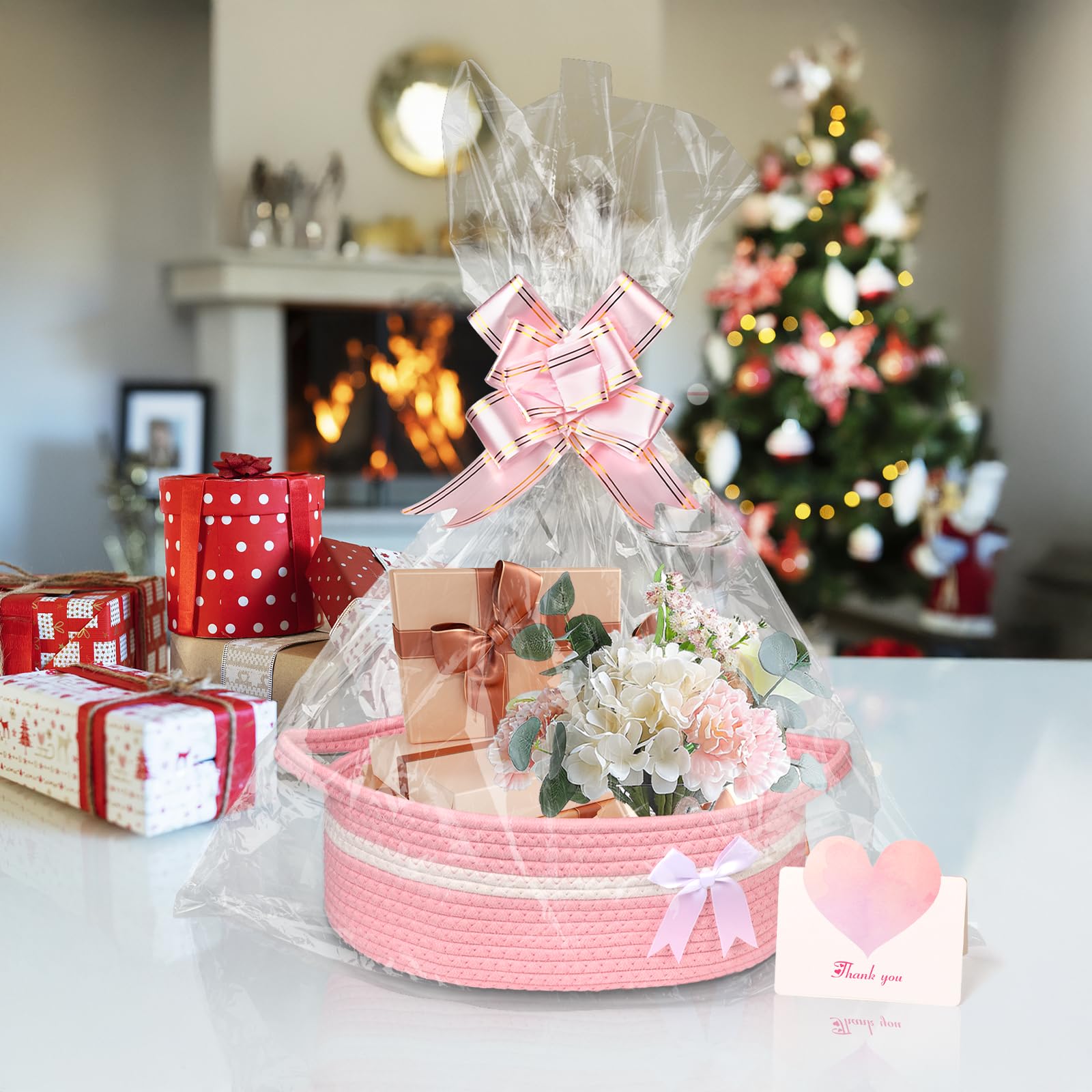 Dengthrive Panier Cadeau Vide à Garnir: Panier Garni Vide Panier Rangement Bébé Tissé Avec sac Cadeau et Ruban Carte de Voeux Convient pour les Baby Showers les Anniversaires les Mariages et Noël