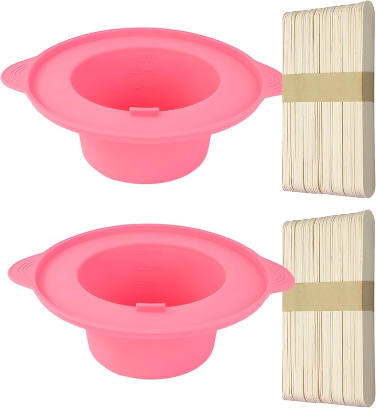 Recipiente de silicone LEISENOR para aquecedor de cera, capacidade de 414 mL, rosa, com 100 palitos