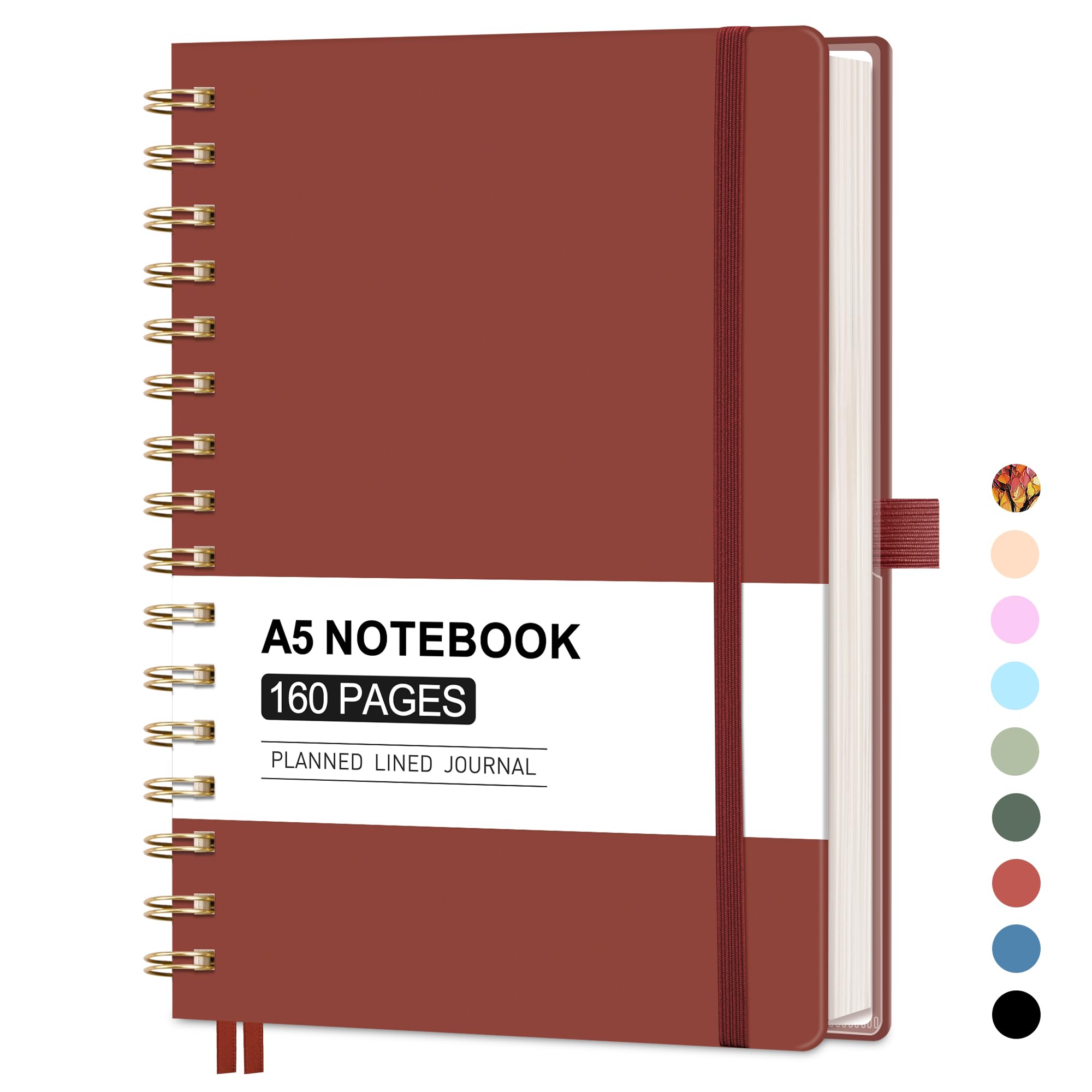 AUTEMPO A5 Notebook, Spiral Journal, 160 Lined Pages, A5 Medium Size (14.5 x 21cm), for Men & Women, Journaling, Writing, Work & Office, Hardcover, 100 GSM Thick Paper - Wine Red
