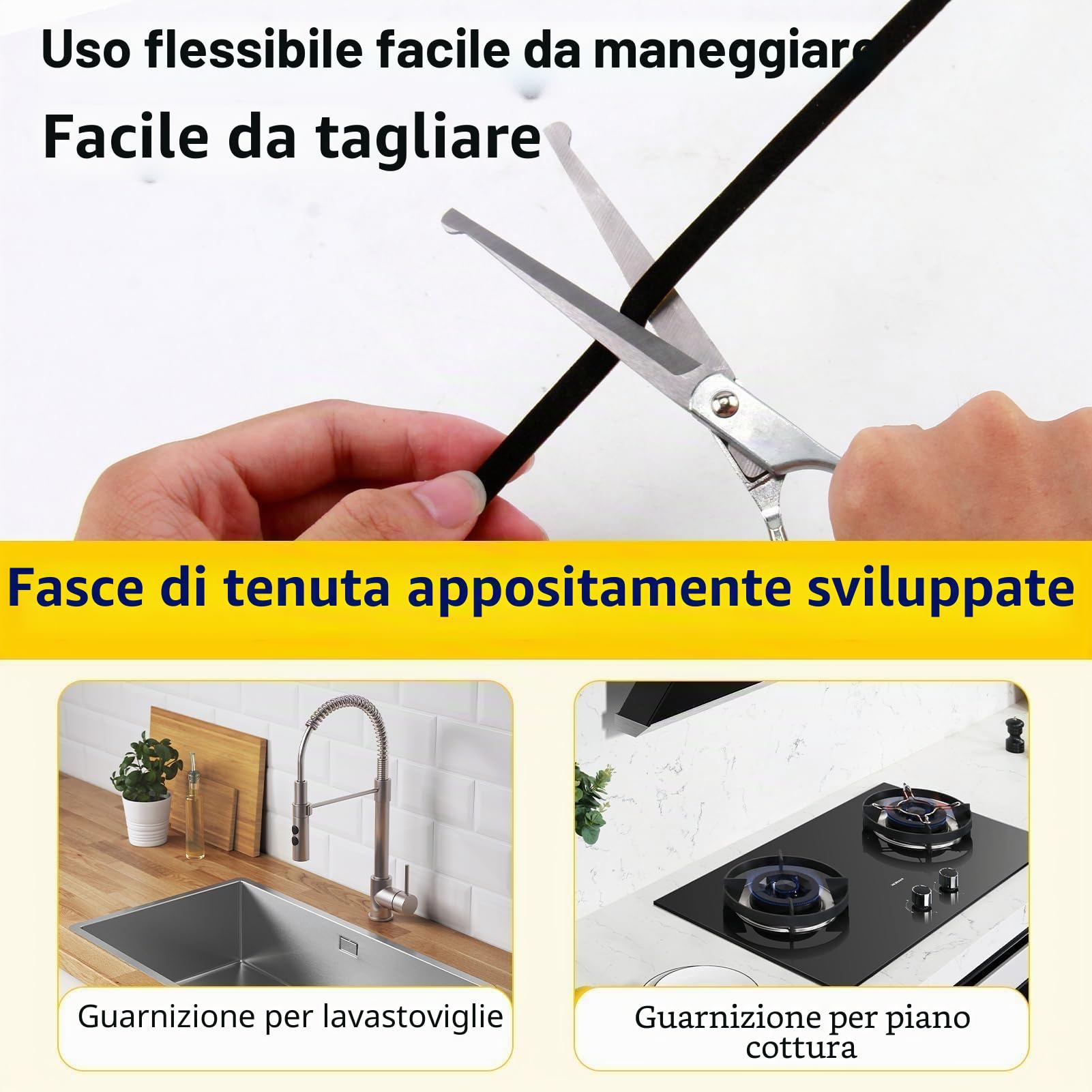 Nastro Sigillante Impermeabile, 5m Guarnizione Piano Cottura con Raschietto, 6mmx3mmx5m Guarnizione Lavello Cucina Resistente al Calore per Piano Cottura e Lavello Incassato