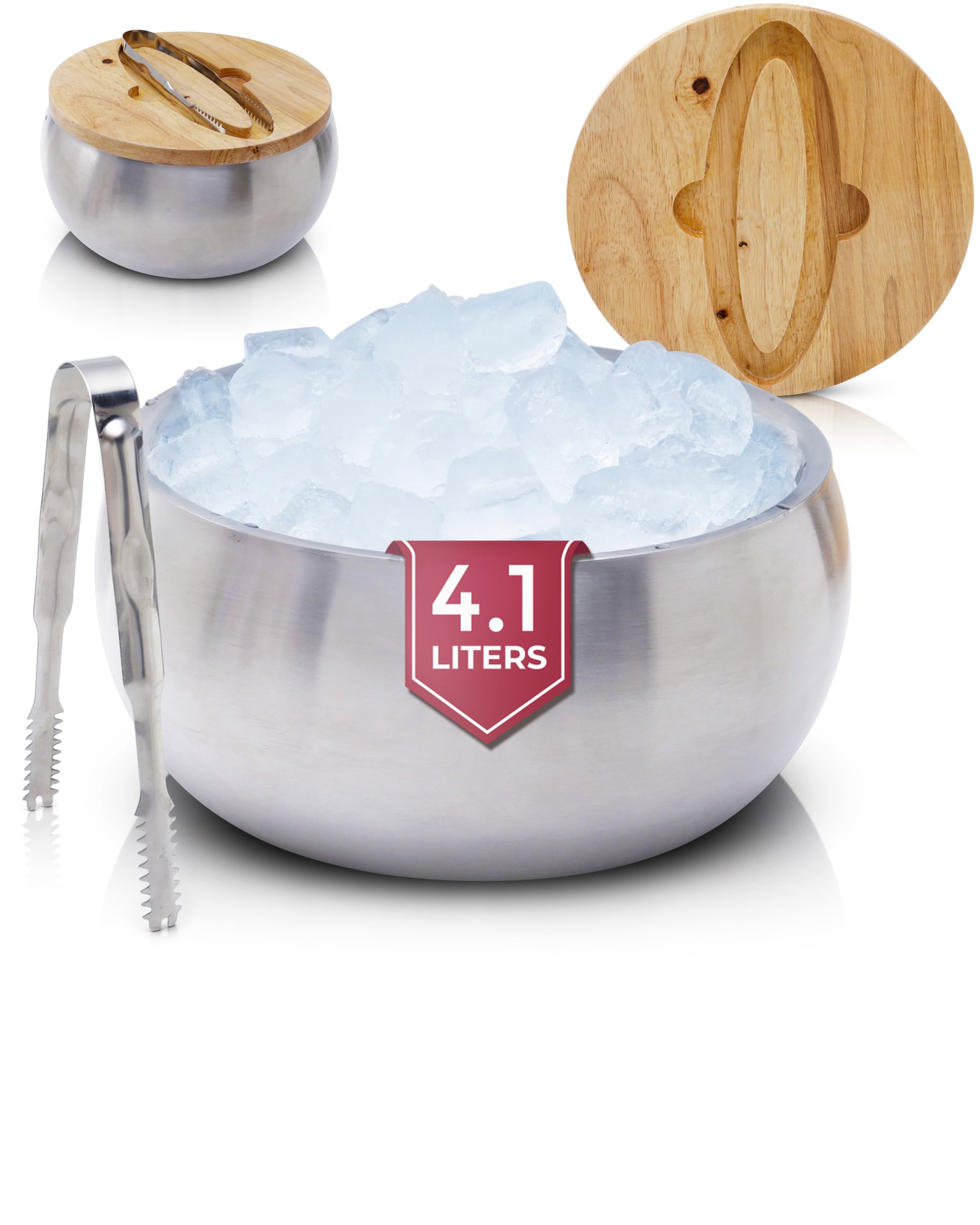 Gusto Nostro 4,1 l Eiswürfelbehälter mit Deckel und Zange, Doppelwandiger Großer Edelstahl Eisbehälter, BPA-freier Eiskübel für Cocktail-Bar, für Champagner, Wein, Bier, Kühlen für Partys