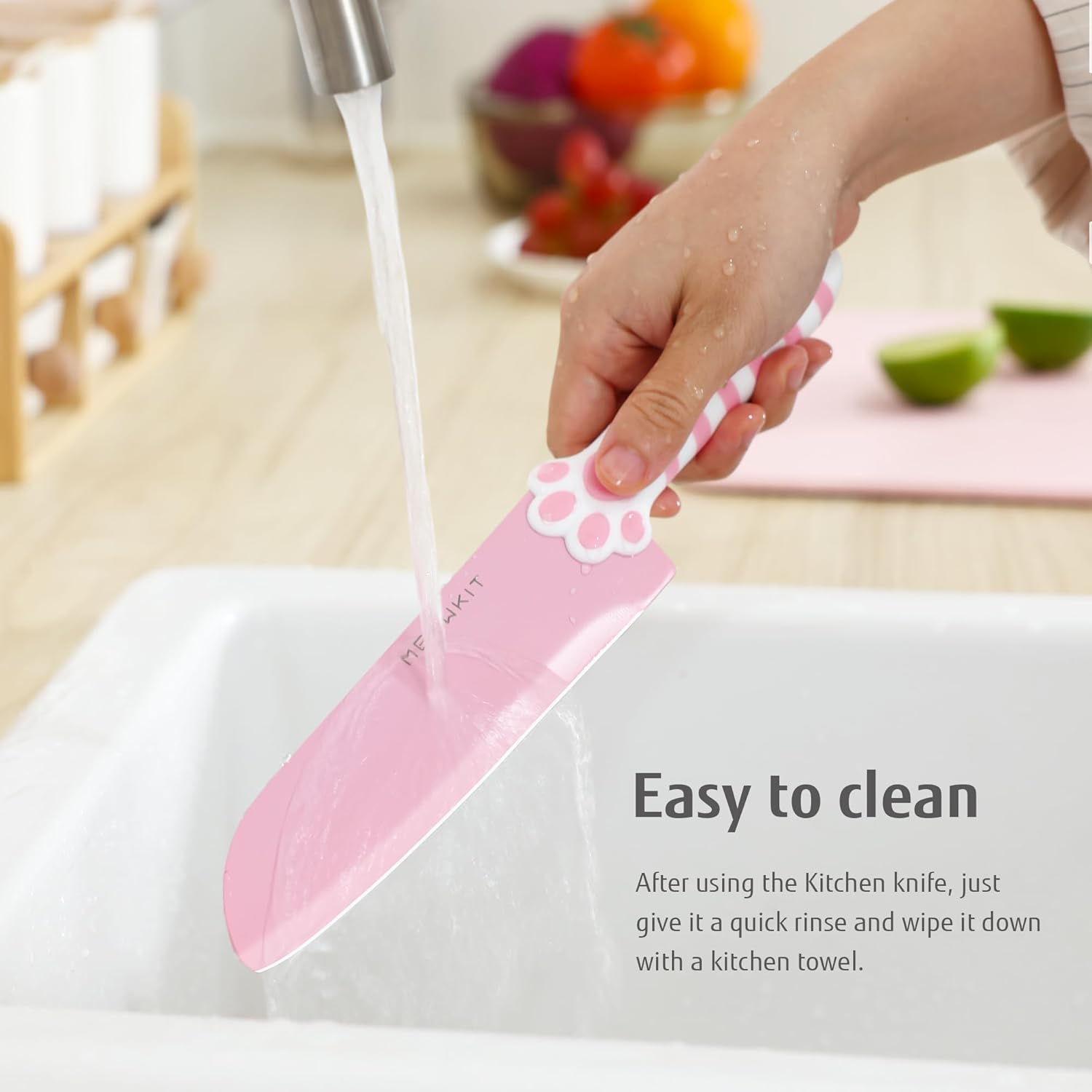Cat Paw Cute Kitchen Knife Set,3 pieces Non-Stick Knives,Sharp for Chopping, Slicing, Dicing and Cutting, Pink