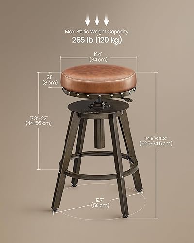 Miniatura 3 de SONGMICS Home Taburetes de bar, juego de 2, taburete Steampunk para cocina, altura ajustable y asiento acolchado giratorio, taburete de banco de
