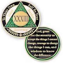 33 Year AA Medallions Sobriety Coin - Alcoholics Anonymous Chips - Thirty Three Year Coins - Green White Black Token