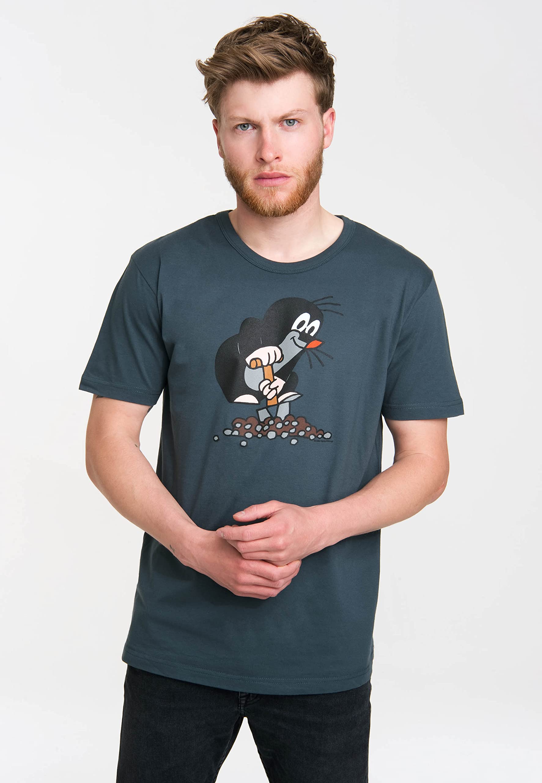 Logoshirt® Der kleine Maulwurf T-Shirt Damen & Herren grau-meliert | Der kleine Maulwurf beim Graben, weiche Baumwolle, lustiges Cartoon-Motiv für Maulwurf-Fans, lizenziertes Originaldesign