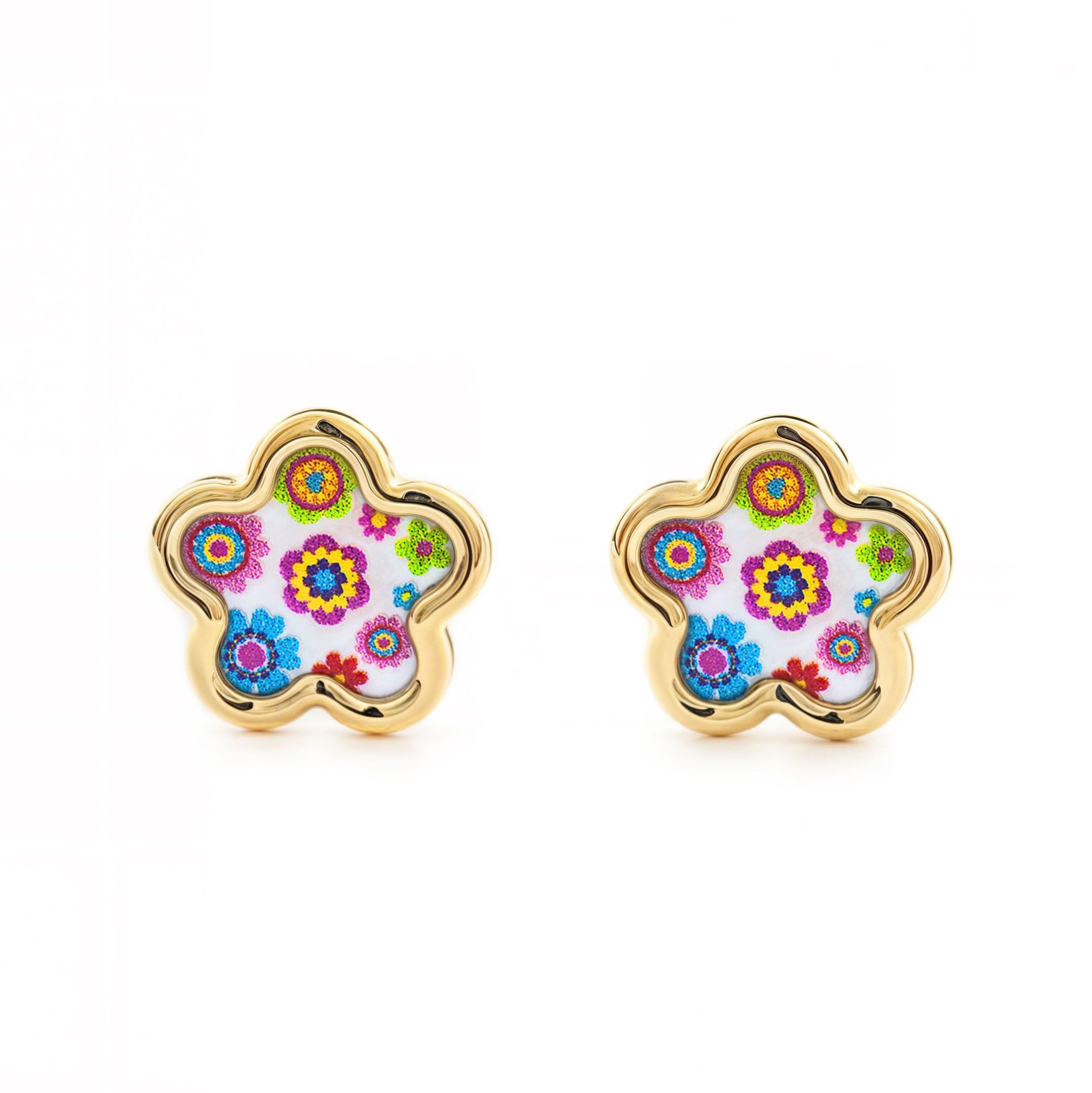 Damen & Kinder Gänseblümchen Perlmutt Ohrstecker - Gelbgold 9 Karat (375) - Geschenkbox - Garantiezertifikat