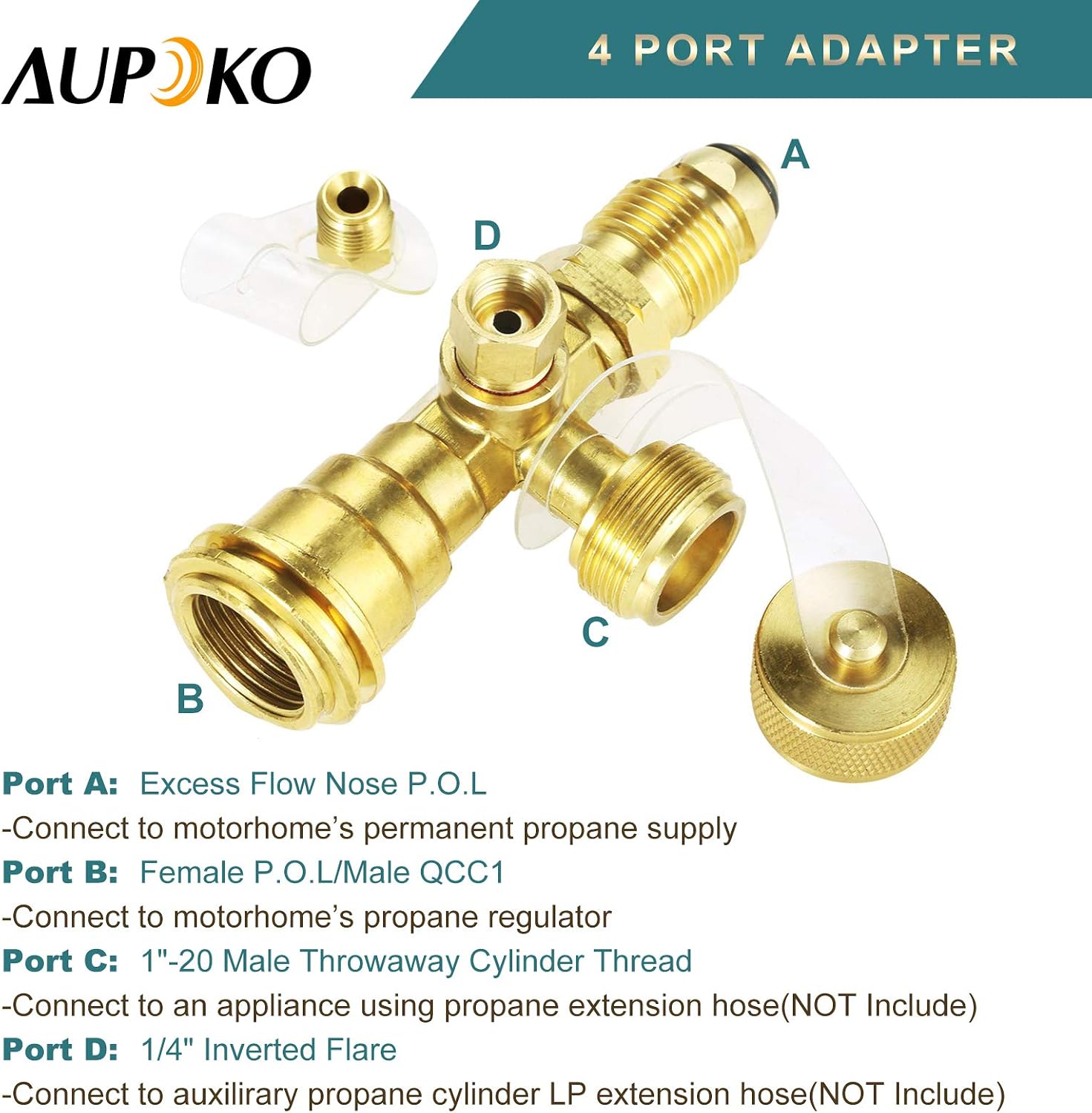 Aupoko 4 Port Propane Tee Adapter for Motorhomes with Permanent Tank