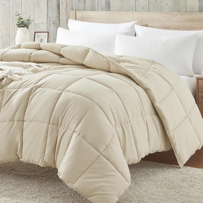 Edredón California King – Relleno de edredón ligero | Manta de cama alternativa, lavable, sin grumos, suave para todas las estaciones, acolchada, color beige