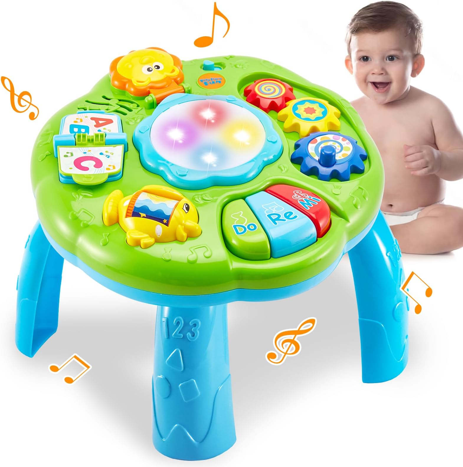 HERSITY Baby Activity Table, Hand Drums Musical Learning Table for Toddlers, Early Development and Activity Music Sound Toys 1st Birthday Gifts for Babies 18 Months 1+ Year Old Boys Girls