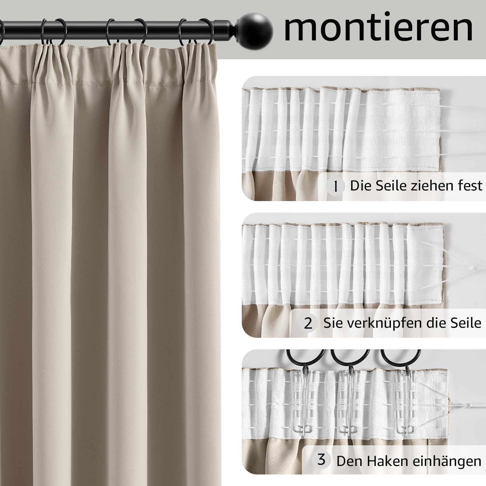 TOPICK Cortinas Opacas 100% 140An x 260Al cm 2 Paneles Beige | Termicas Aislantes Frio y Calor con Cinta Fruncidora Cortinas Salon para Ventanas Dormitorio Cocina Modernas para Habitacion