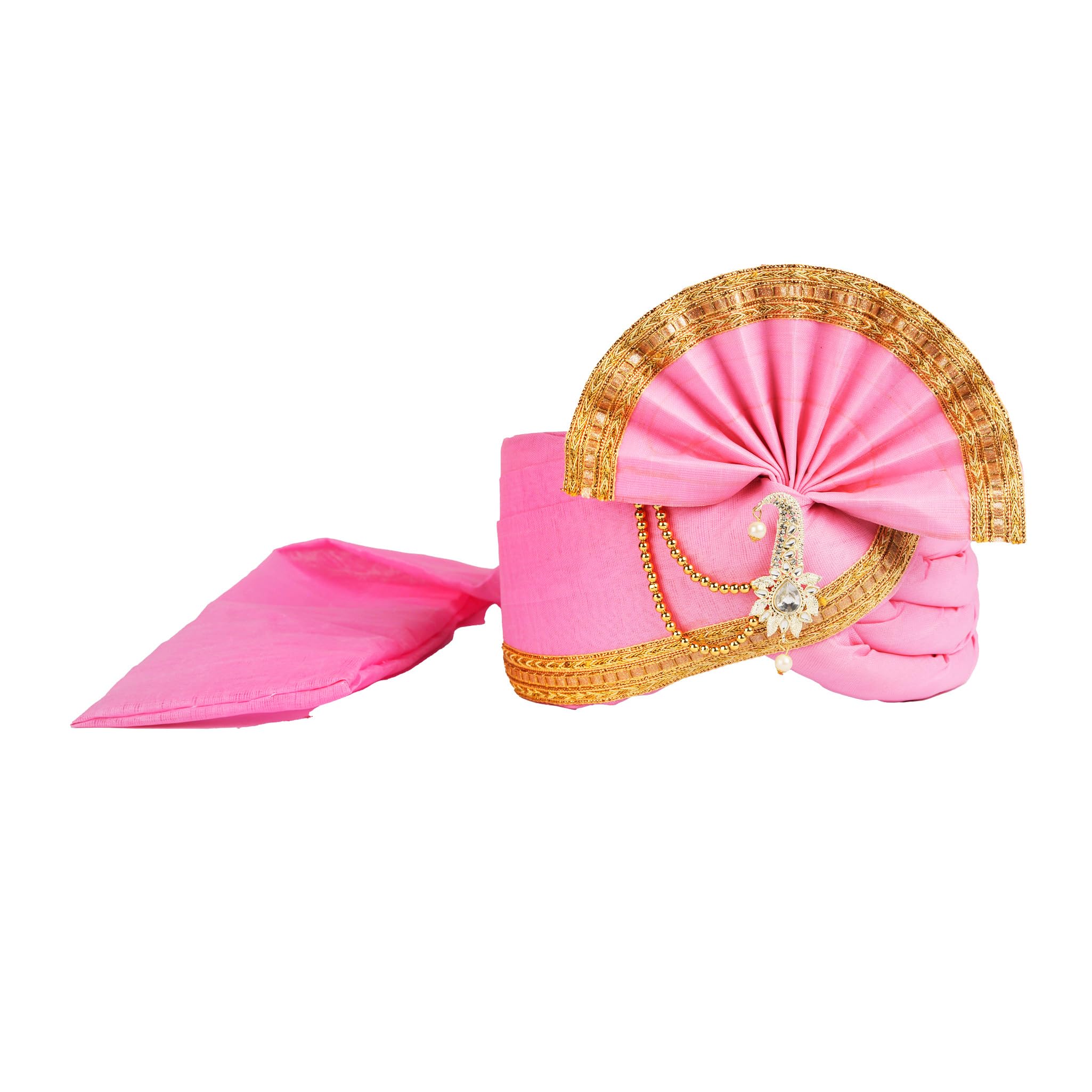 priyakant safawala Men's Traditional Wedding Collection Dupion Handcrafted Safa (Pheta/Pagdi/Turban) for Wedding and Engagement (Pink, Free Size, Adjustable Velcro)-picture-22