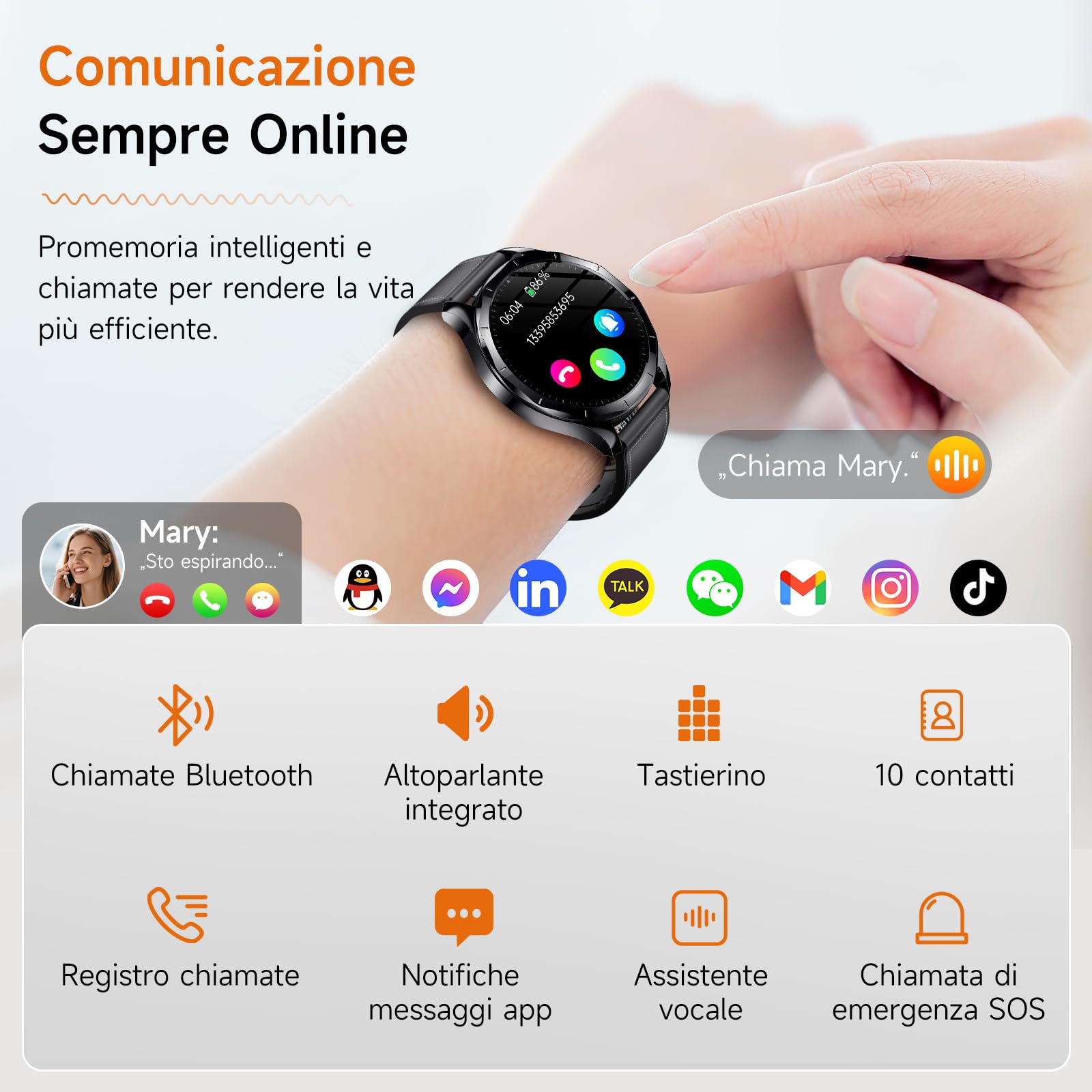 2026 Nuovo Smartwatch Uomo Con ECG/HRV/BMI,Per Android iOS (Nero) | 1,43" AMOLED Orologio Salute Con 24H Pressione Arteriosa/ Frequenza Cardiaca/SpO2/Sonno/Chiamata SOS, Contapassi IP68