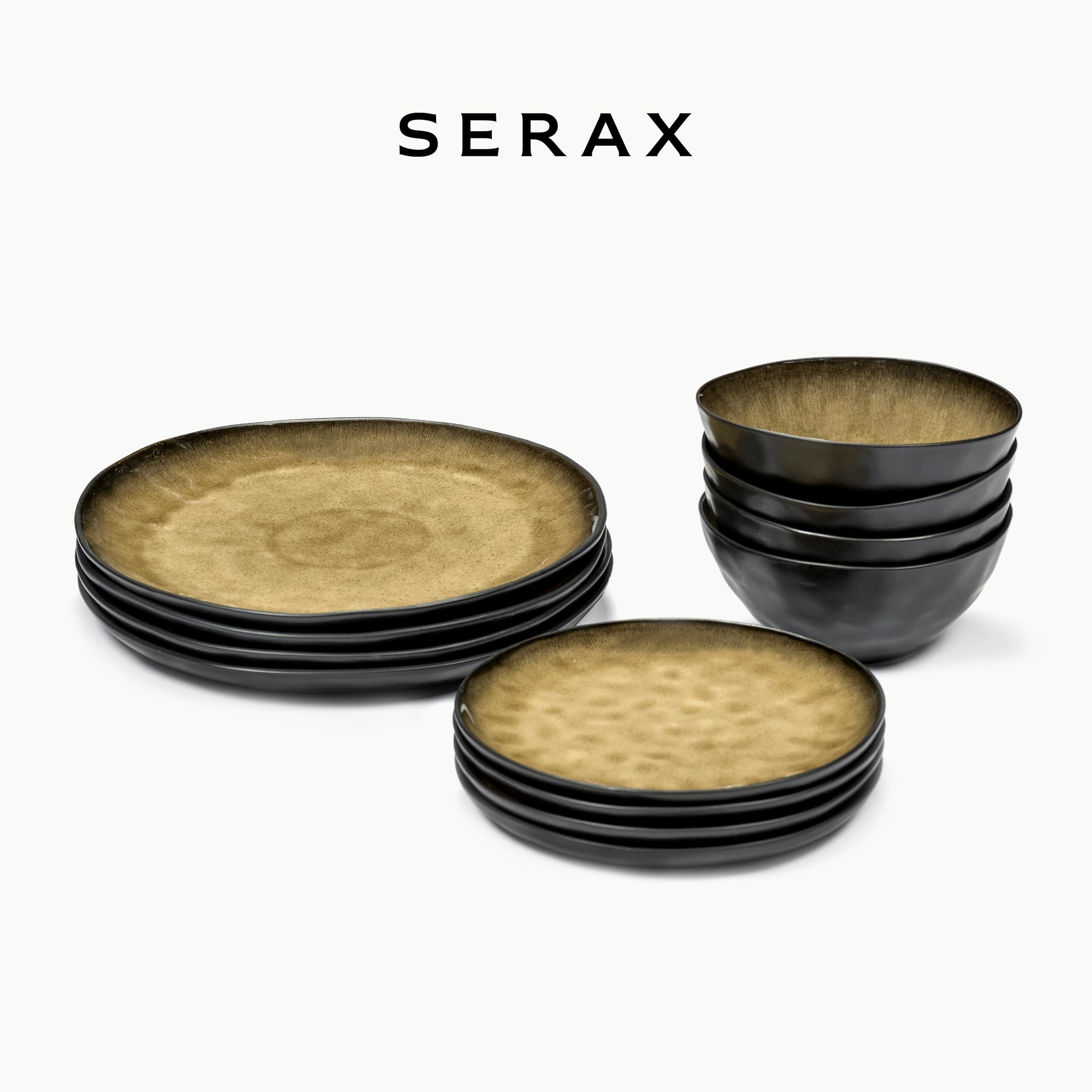 Serax Green Pure 12-częściowy zestaw obiadowy | 4 talerze w rozmiarze M, 4 talerze w rozmiarze S, 4 miski w rozmiarze L, zestaw ceramiczny Pascale Naessens, elegancka i naturalna zastawa stołowa