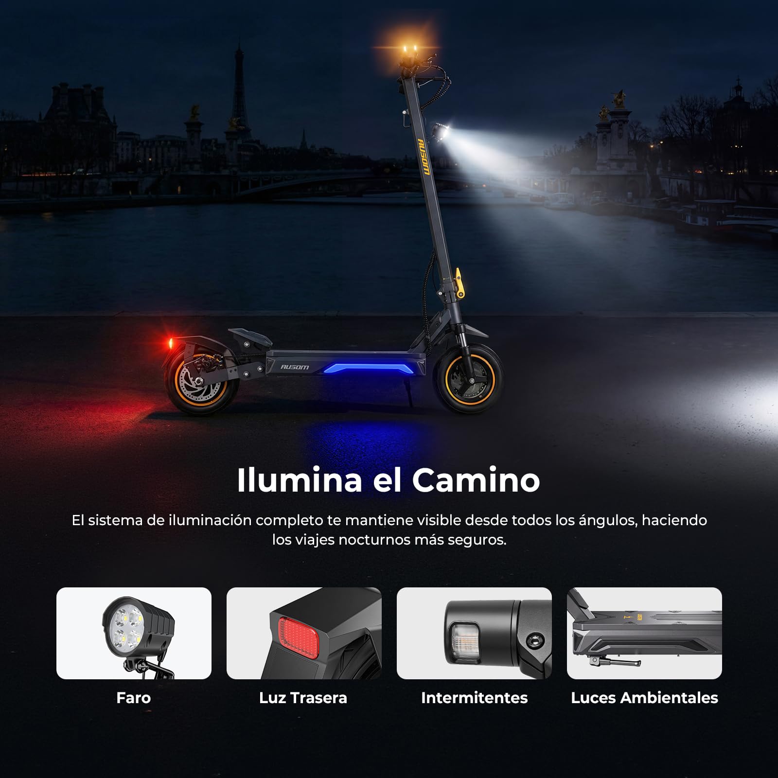 Patinete Eléctrico Ausom K20/K20 Pro, 90KM /70km Autonomía, Batería 48V, Suspensión ShocFree, Neumáticos 10", Frenos de Disco+E-ABS, Scooter eléctrico