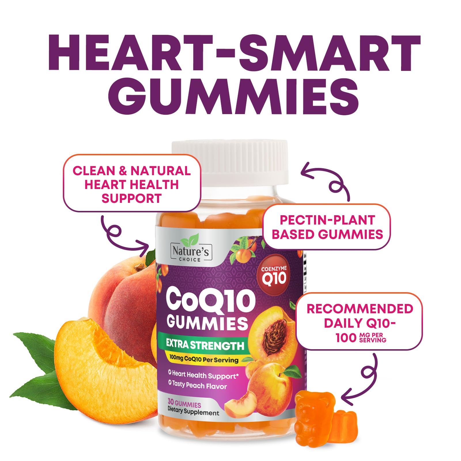 CoQ10 Gummies 100mg - 3X Strength Co Q10 Gummies - High Absorption Coenzyme Q10 Heart Health & Cellular Energy Support - Co Q 10 Gummy Antioxidant Supplement - Vegan - Tasty Peach Flavor - 30 Gummies — Amazon image 6