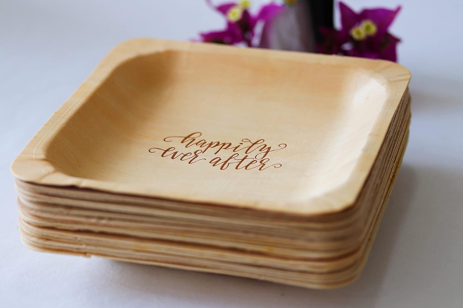 Happily Ever After Disposable Wedding Plates – Rustic, Compostable Alternative to Plastic Plates for Wedding Receptions, Engagement Parties, and Rehearsal Dinners (Appetizer, 50-Pack)