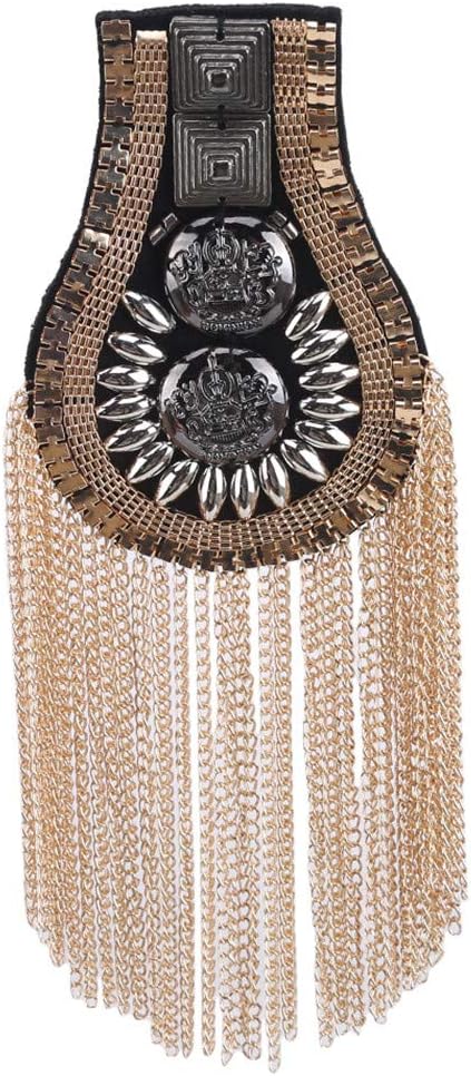 Vintage Epaulettes Shoulder Boards Badge Brooch with Long Metal Tassel Chain for Men Women Blazer Uniform,Color2