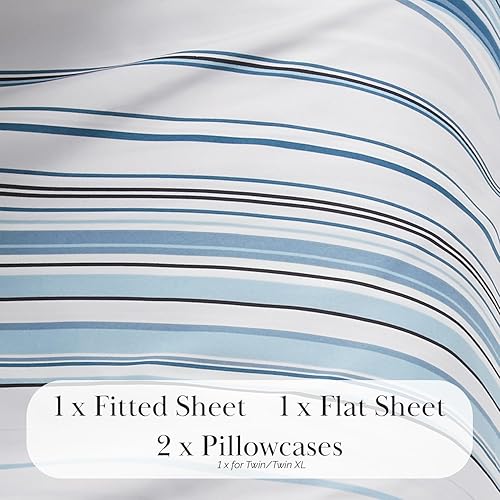 Miniatura 7 de Southshore Fine Living, Inc. Coastal Stripes Collection, juego de sábanas de 4 piezas tamaño California King con bolsillo profundo de hasta 14