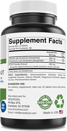 Miniatura 2 de Brieofood Extracto de castaño de indias 600 mg por porción - 180 tabletas - Probado en laboratorio de terceros para pureza y calidad - Apoya la