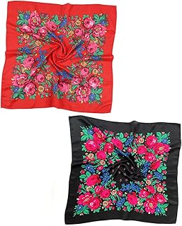 2 PCS Russian Ethnic Scarf Square Head Hair Scarves Printed Cotton Flowe Neck Scarf for Women Girls