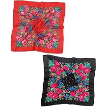 Gudessly 2 PCS Russian Ethnic Scarf Square Head Hair Scarves Printed Cotton Flowe Neck Scarf for Women Girls