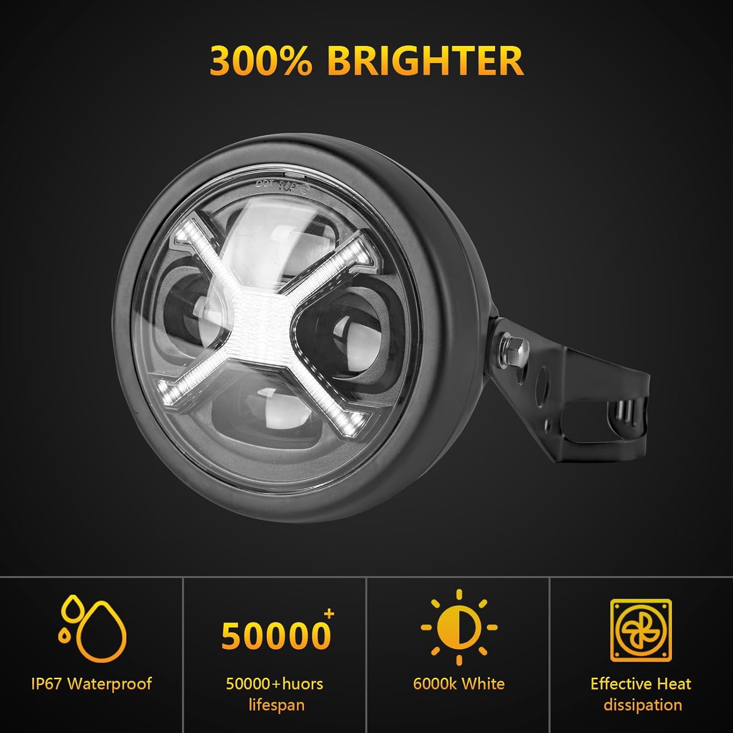 5 3/4 5.75 Inch LED Motorcycle Round Headlight with Housing Bucket & Bracket Compatible with Kawasaki Shadow for Suzuki Motorbikes Metric bikes Cruiser ect for Most Motorcycle