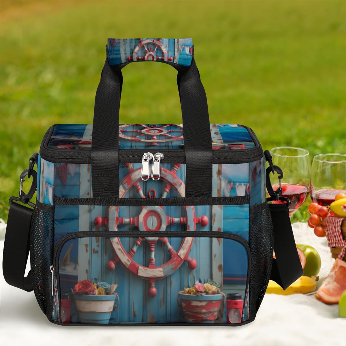 Anchor Insulated Picnic Backpack Lunch Box for Women Men Picnic Basket Tote Lunch Bag Picnic Bag Portable Lunch Bags for Picnic, Beach, Work, Trip,Office, Camp Ship Anchor