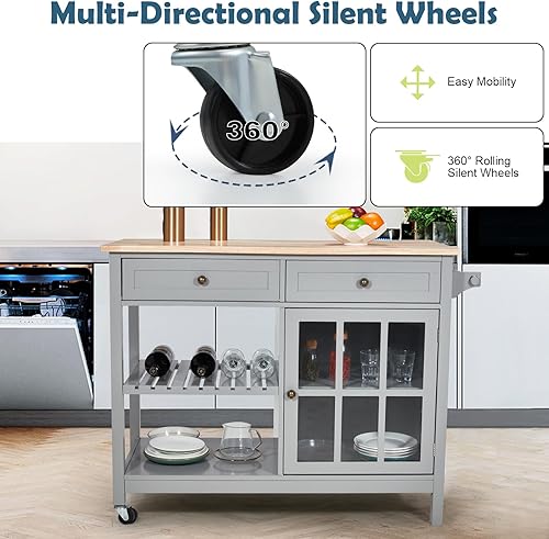 Miniatura 6 de AVAWING Carrito de isla de cocina rodante con almacenamiento, carrito de cocina de 42 pulgadas de ancho con 2 ruedas, carrito de café con cajones y