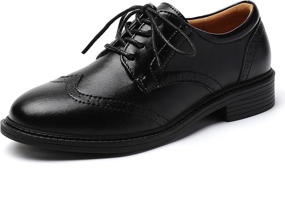Oxford Shoes for Women Wingtip Brogues Lace-Up Formal Dress Flats | Womens Oxfords Ladies Leather Shoe Non Slip Round Toe Low-heel Comfortable Work Business Casual Daily Walking Footwear