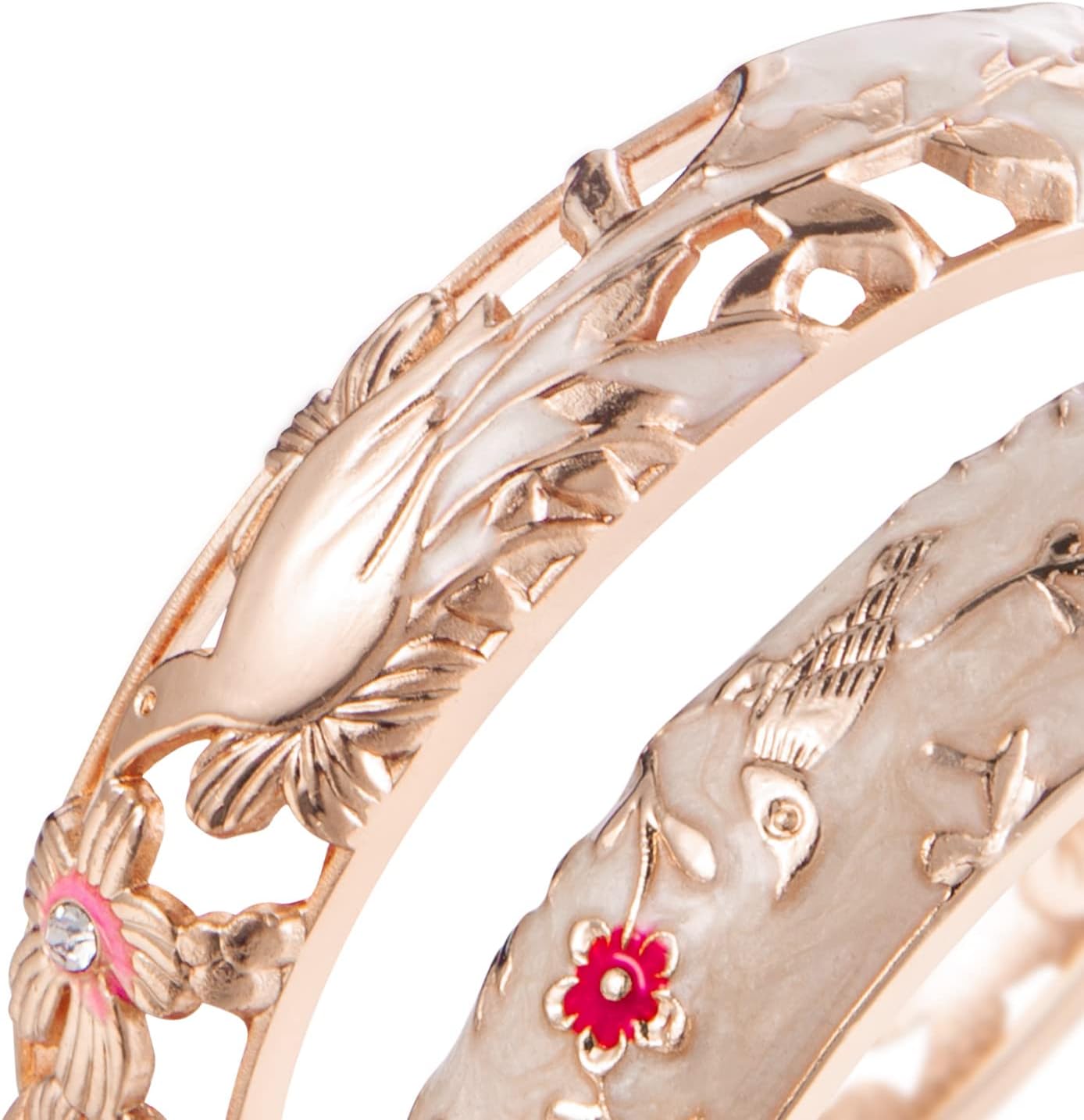 UJOY Cloisonne Indian Bangle Colored Crystal Plated Hinge Cuff Bracelet Hollowed Bird Enamel Jewelry Gift 55C49 - Image 6