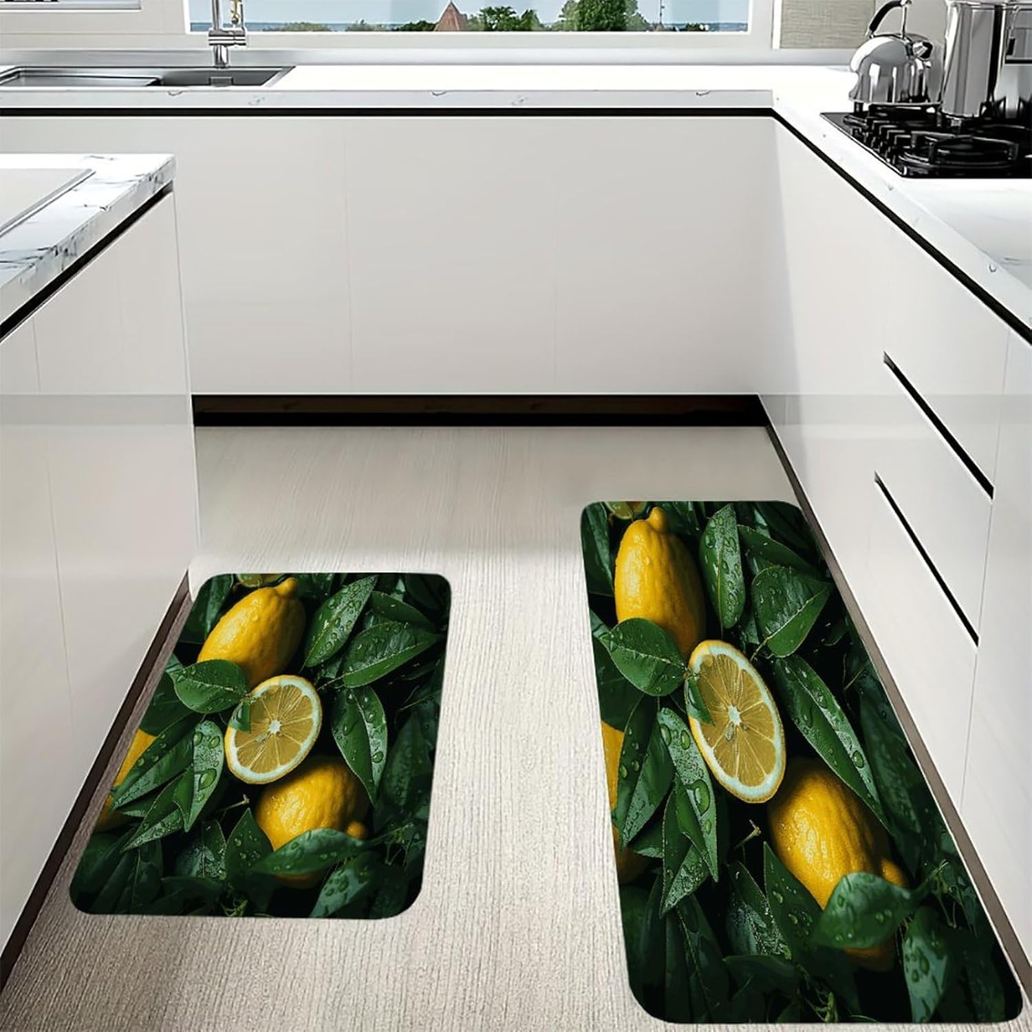 Fresh Lemon Kitchen Mats with 2PCS Non-Slip Washable,Kitchen Rug Heavy Duty Durable, Floor Mats for Kitchen,Office,Sink,Laundry