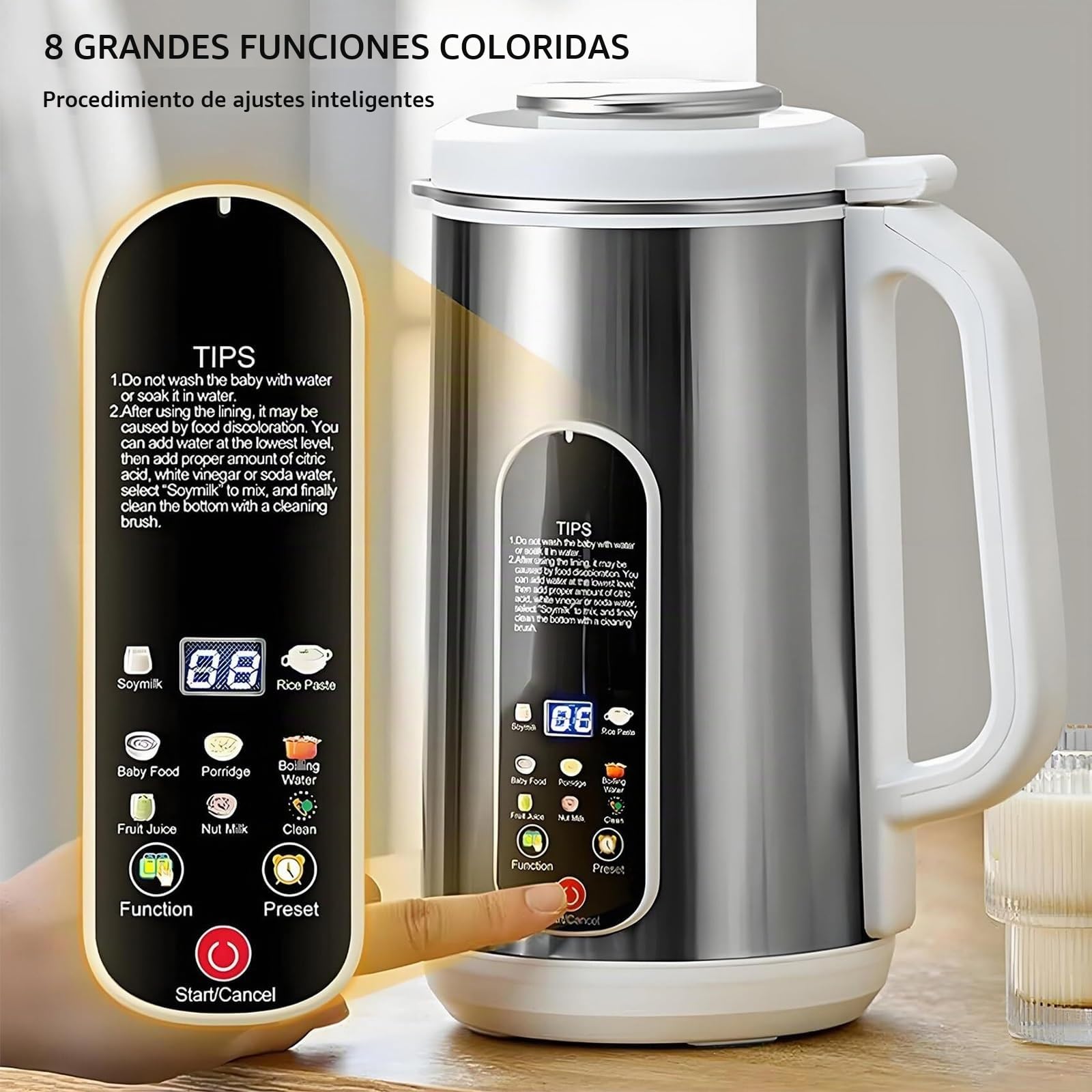 Máquina para Preparar Leche de Frutos Secos de 1.2 L, de Acero Inoxidable, con 8 menús Inteligentes, Temporizador de 24 h, Pantalla LED, Limpieza automática y Cortador de 12 Cuchillas