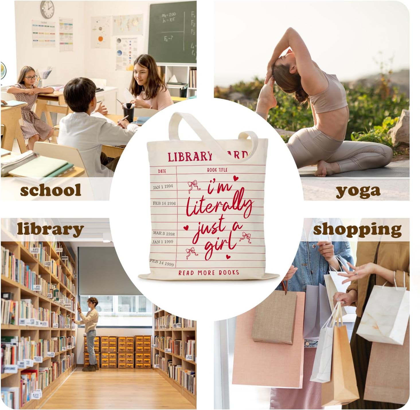 Library Card Canvas Tote Bag Gifts for Book Lovers - Christmas Gifts for Book Lovers, Librarian, Bookish, Readers - I’m Literally Just a Girl - Image 6