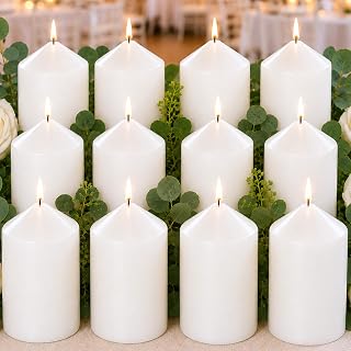 Pillar Candles White Bulk 2x3 Inch Unscented Candle for Votive 12Pack