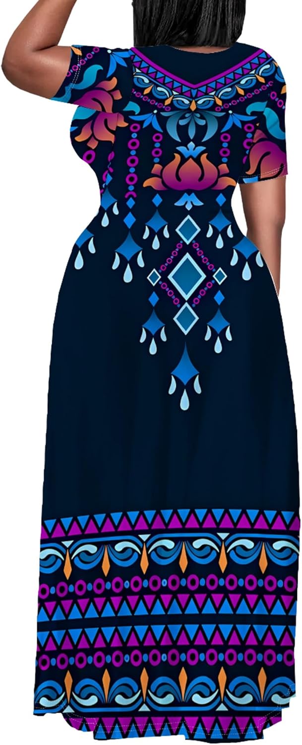 PinkPatty Women's Plus Size Maxi Dresses Short Sleeve Sundress Summer T-Shirt Beach Dress with Pockets(Print3 XL) - Image 2