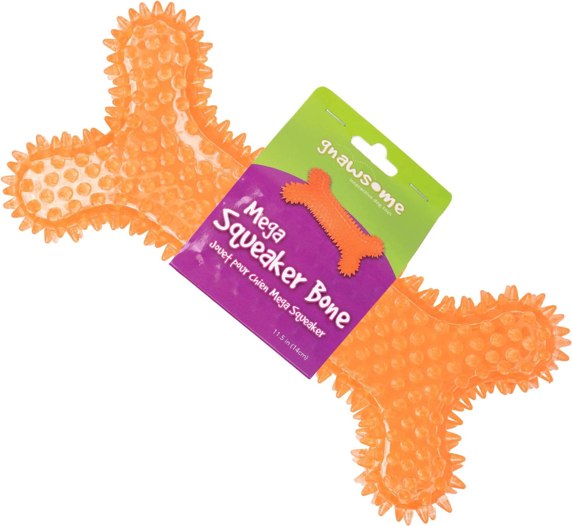 Mega Squeaker Bone Dog Toy and Chew - Cleans Teeth and Promotes Dental and Gum Health for Your Pet, Colors Will Vary