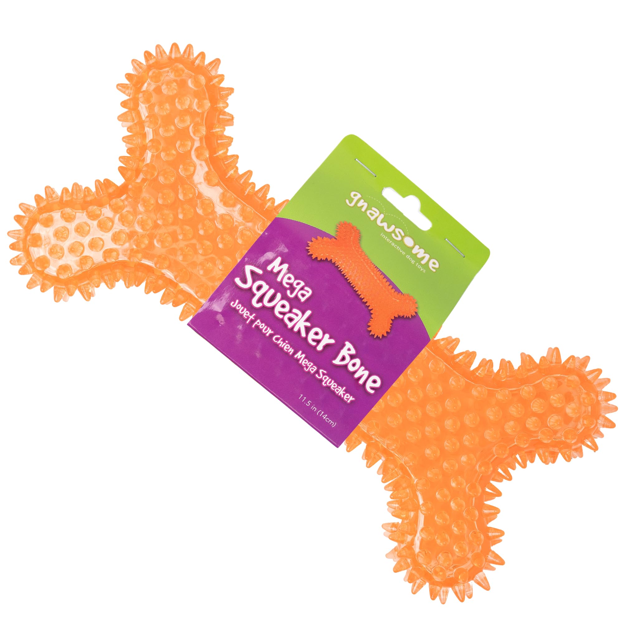 Gnawsome Mega Squeaker Bone Dog Toy and Chew - Cleans Teeth and Promotes Dental and Gum Health for Your Pet, Colors Will Vary