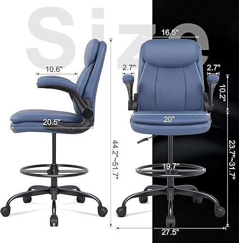 Miniatura 3 de Misolant Silla de dibujo de cuero, silla de oficina alta para escritorio de pie, silla de oficina de alto ejecutivo con altura ajustable y