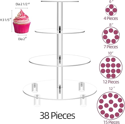 Vista 4 de Soporte para panqués de 4 niveles redondo, para bodas, de acrílico, torre de panqués, mostrador de panqués (4 niveles), Transparente